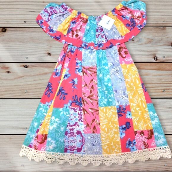 UMGEE | PATCHWORK PAISLEY COLORFUL BOHO BEACHY  OFF THE SHOULDER STRAPLESS DRESS - Picture 3 of 16